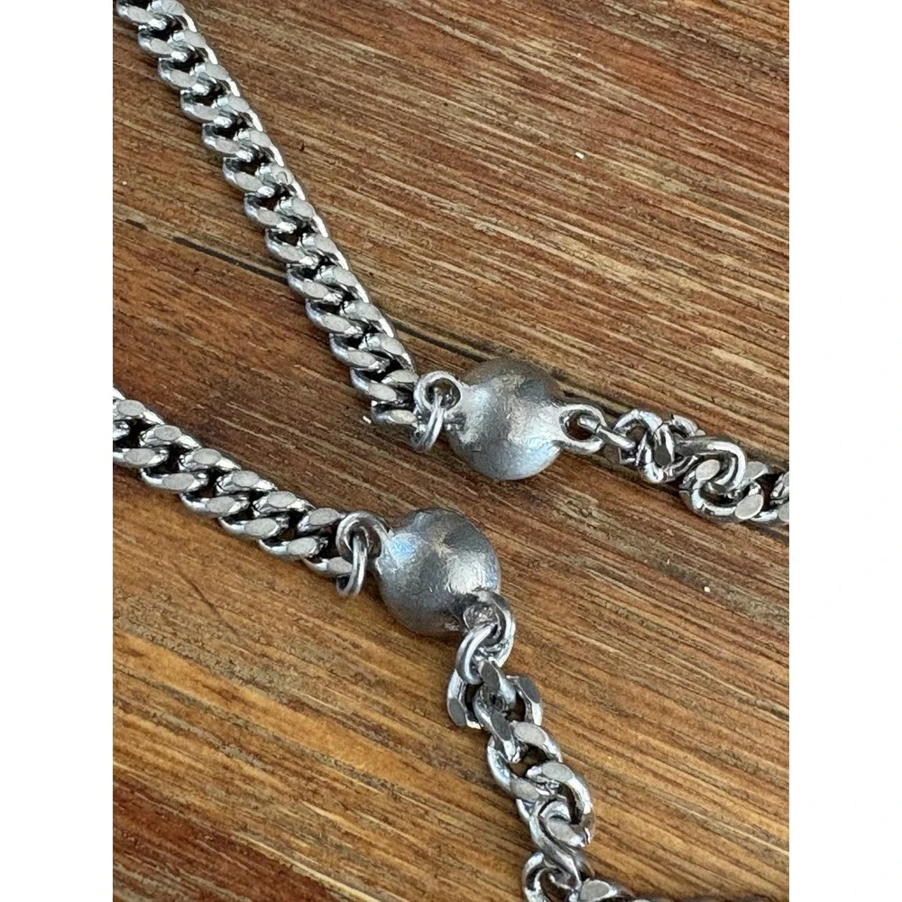 VTG Givenchy Silver Tone Station Chain Necklace‎ Diamond Rhinestone Signed 38